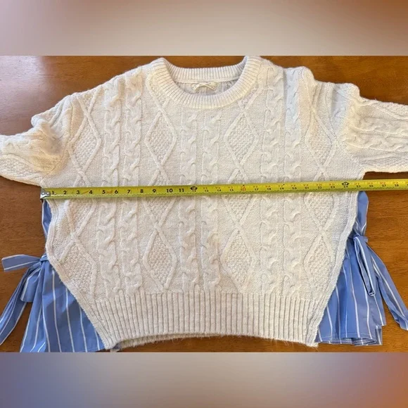 Anthropologie Women’s Oversized Cream Cable Knit Layered Sweater Size M - Picture 6 of 9